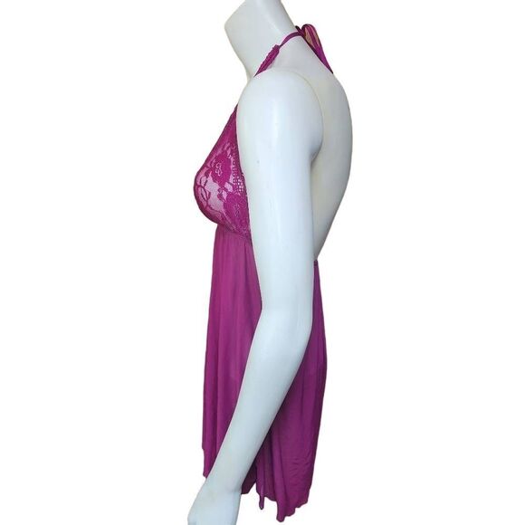 Dreamgirl Magenta Mesh & Lace Halter Babydoll Chemise (M) - Picture 4 of 6